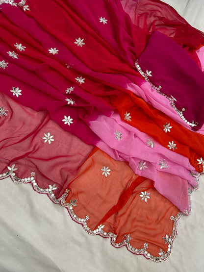 PCD Latest Chiffon Bollywood Style Mirror work Saree ND MULTI COLOURS