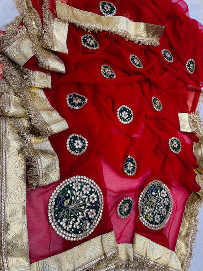 New Classic Georgette Saree Featuring Handcrafted Kacha Gota Patti Work