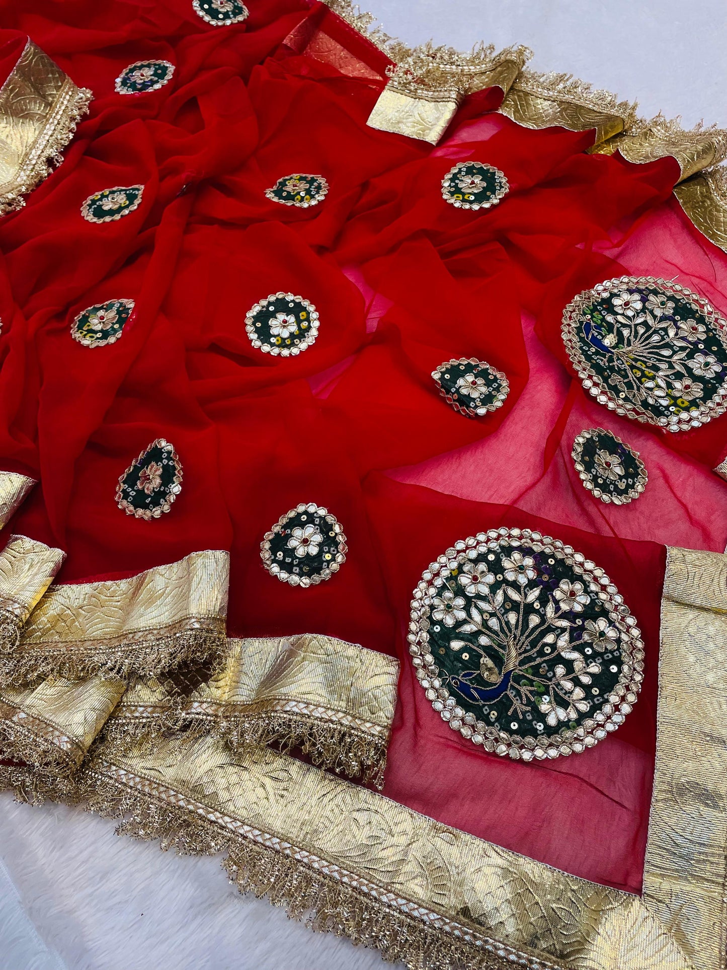 New Classic Georgette Saree Featuring Handcrafted Kacha Gota Patti Work