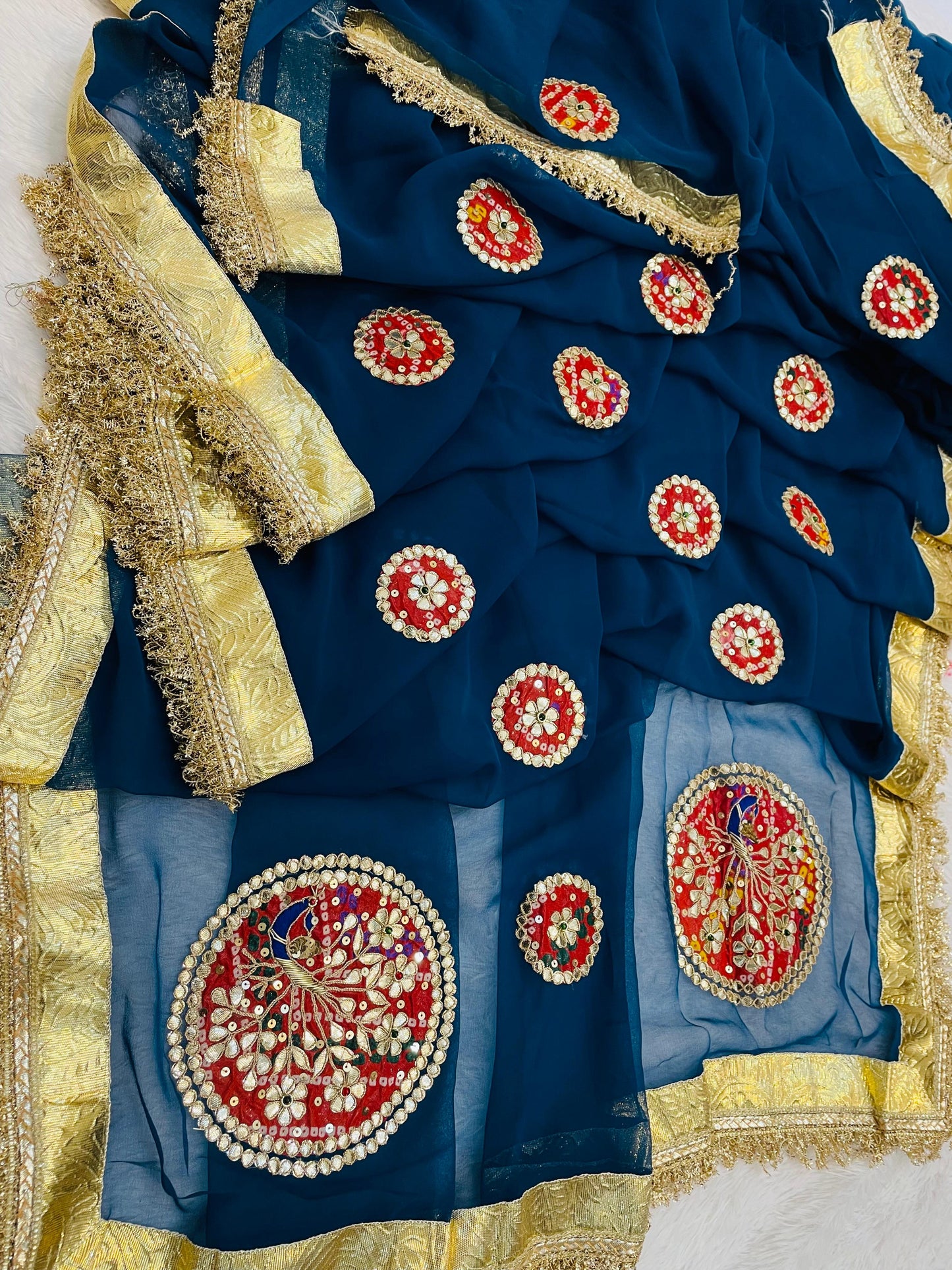 New Classic Georgette Saree Featuring Handcrafted Kacha Gota Patti Work