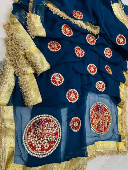 New Classic Georgette Saree Featuring Handcrafted Kacha Gota Patti Work