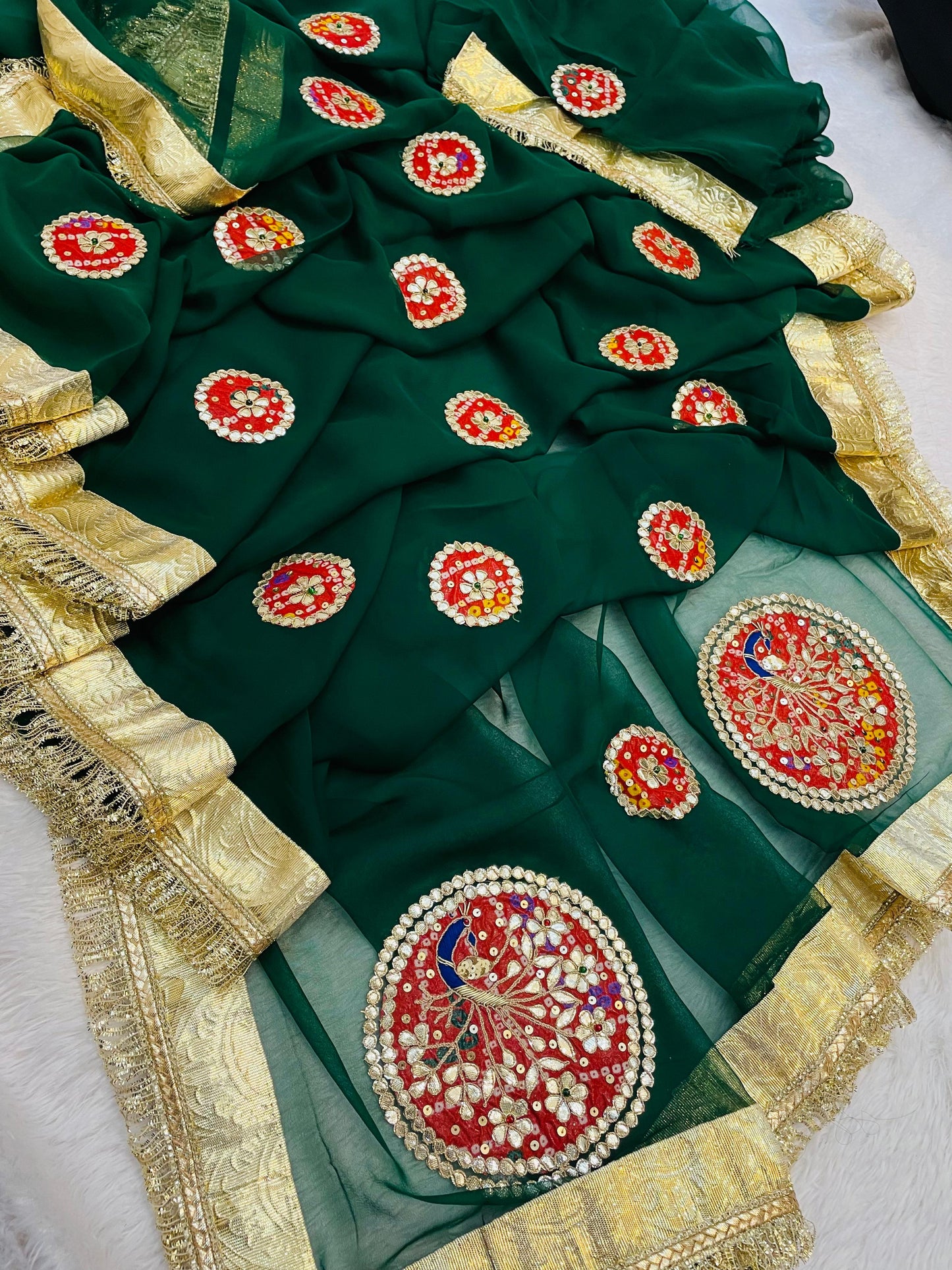 New Classic Georgette Saree Featuring Handcrafted Kacha Gota Patti Work