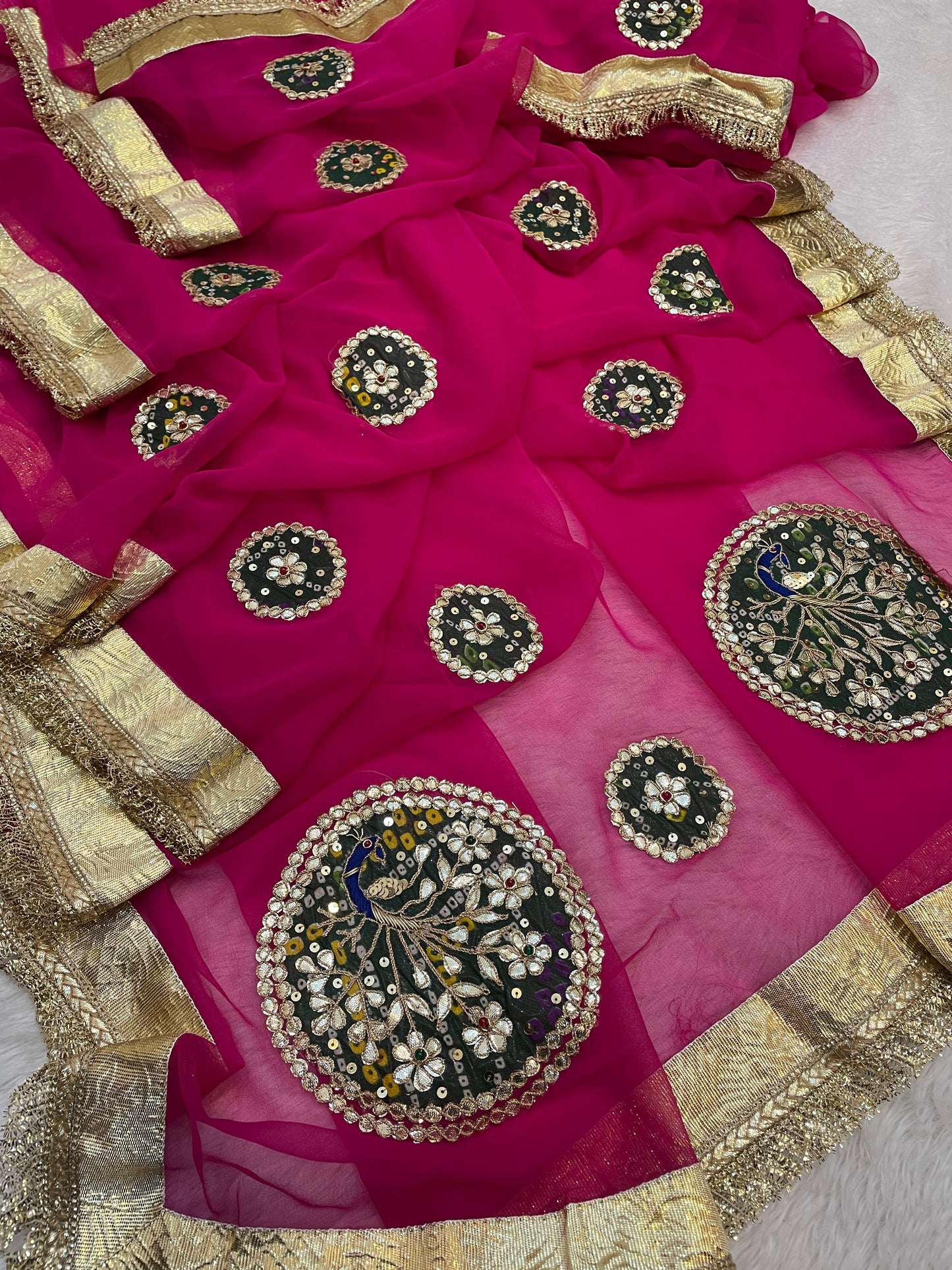 New Classic Georgette Saree Featuring Handcrafted Kacha Gota Patti Work