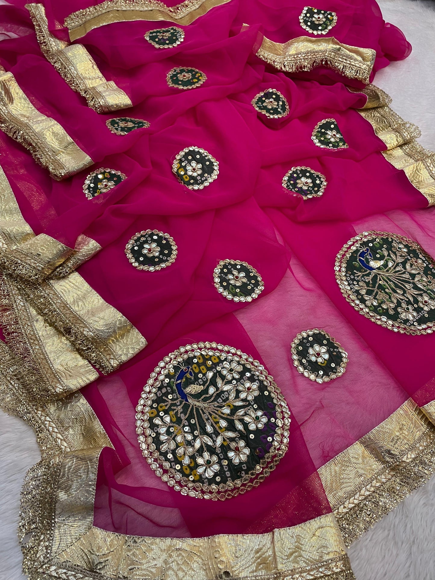 New Classic Georgette Saree Featuring Handcrafted Kacha Gota Patti Work