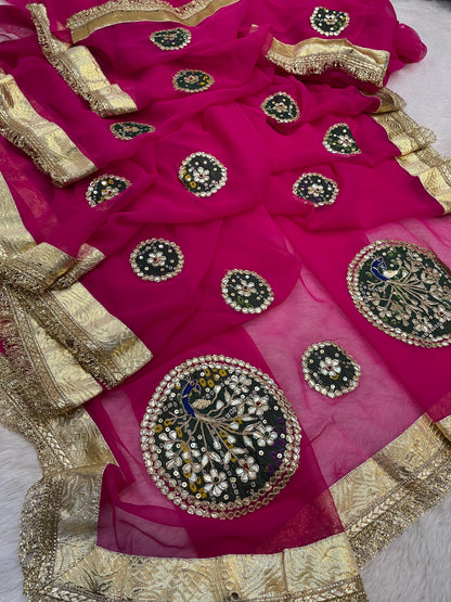 New Classic Georgette Saree Featuring Handcrafted Kacha Gota Patti Work