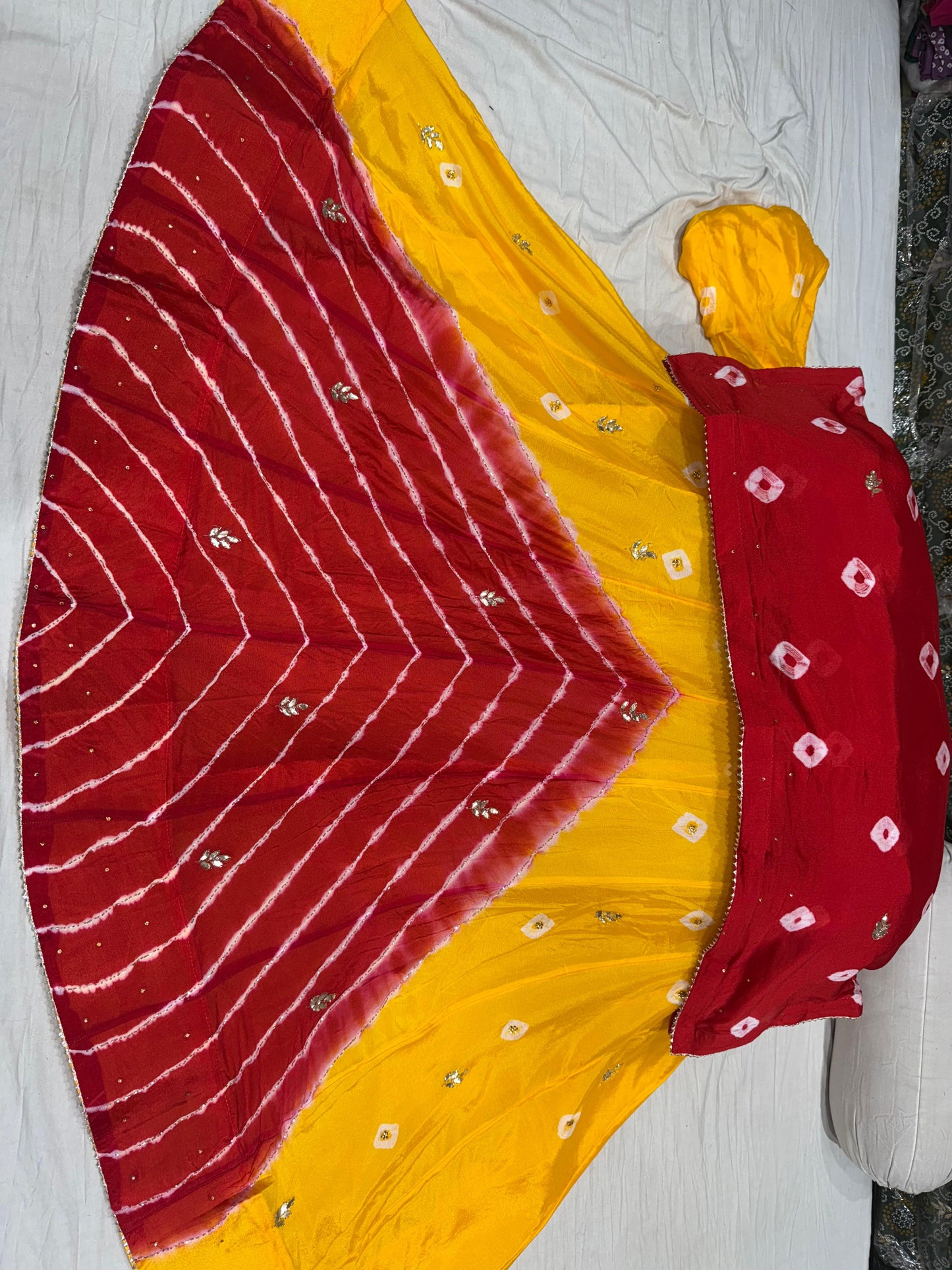 PCD New Launch Chinon Bandhej Design With Cutdana Gotapatti Work Lehenga THAKUR JI