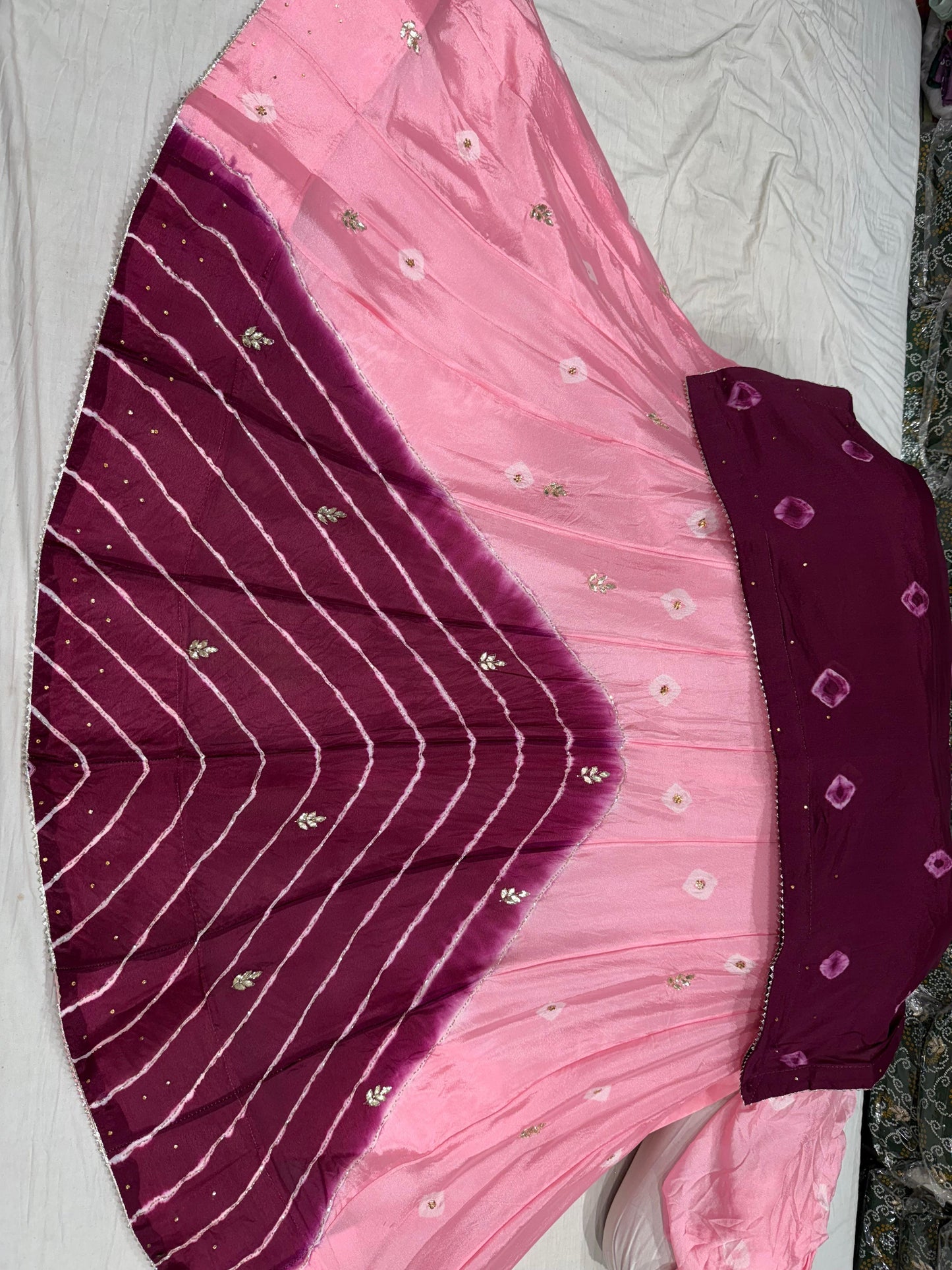 PCD New Launch Chinon Bandhej Design With Cutdana Gotapatti Work Lehenga THAKUR JI