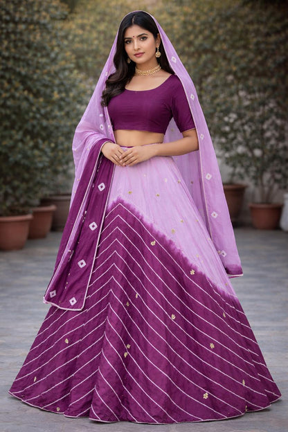 PCD New Launch Chinon Bandhej Design With Cutdana Gotapatti Work Lehenga THAKUR JI