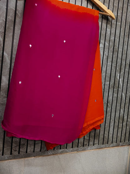 PCD Latest Chiffon Bollywood Style Mirror Work Saree VJ