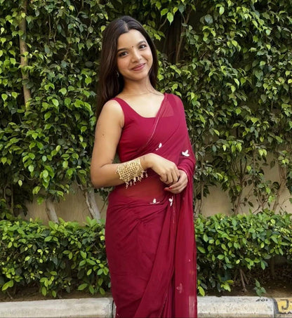 PCD Latest Chiffon Bollywood Style Moti Work Saree vj