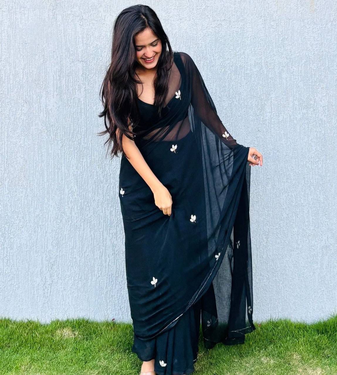 PCD Latest Chiffon Bollywood Style Moti Work Saree vj