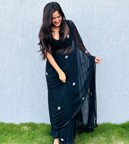 PCD Latest Chiffon Bollywood Style Moti Work Saree vj