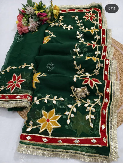 Pcd New Classic Georgette Saree Featuring Handcrafted Kacha Gota Patti Jal Work