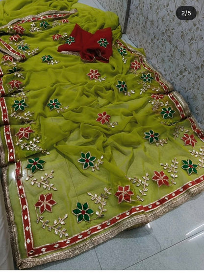 Pcd New Classic Georgette Saree Featuring Handcrafted Kacha Gota Patti Jal Work
