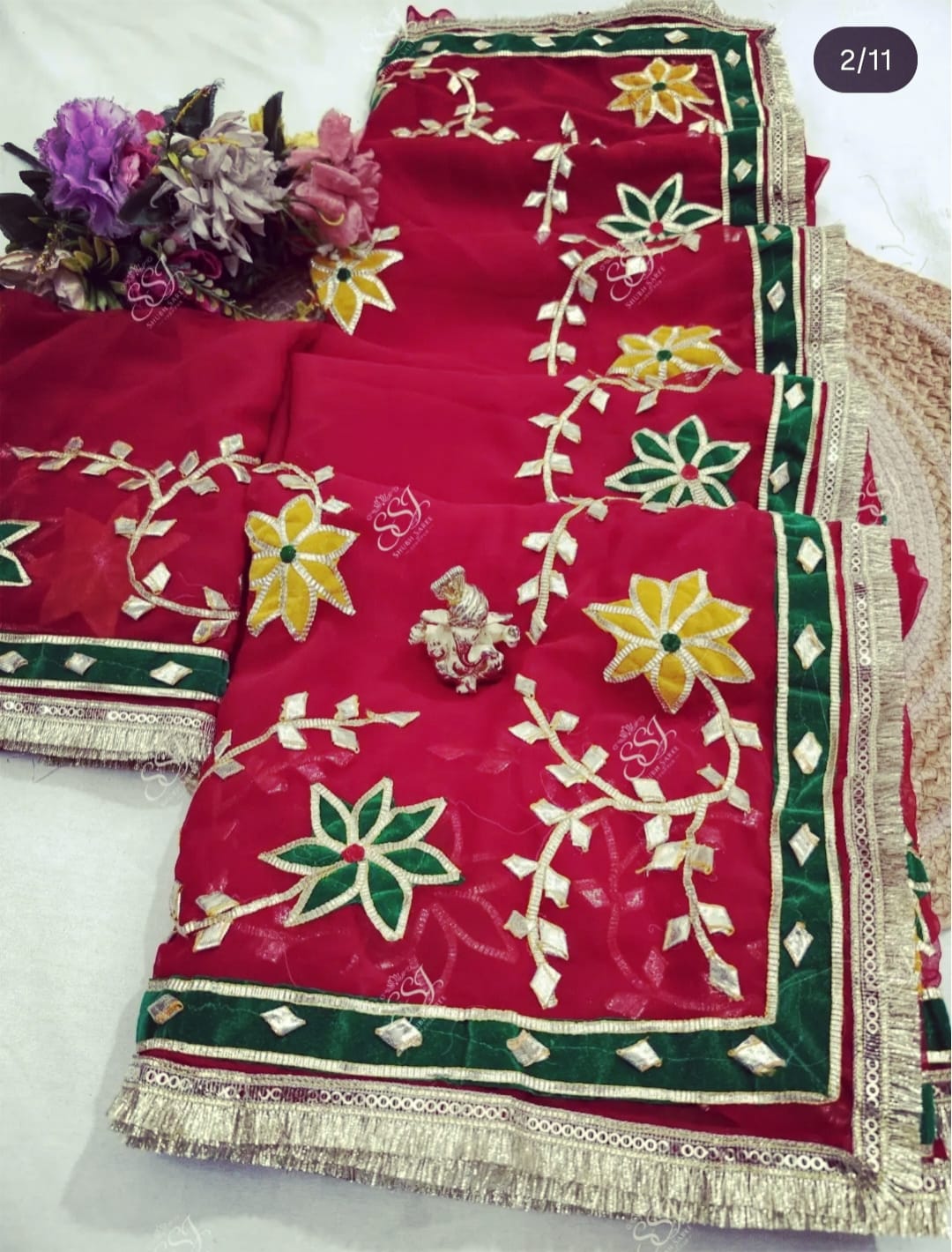 Pcd New Classic Georgette Saree Featuring Handcrafted Kacha Gota Patti Jal Work