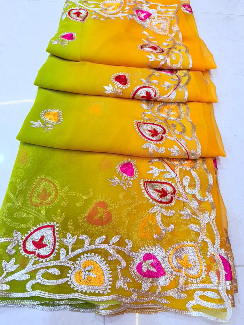 PCD New Georgette Multi Colour Pitta Work Saree SRT