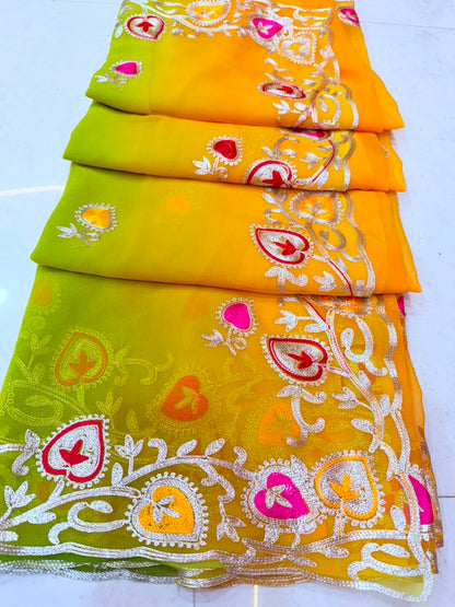 PCD New Georgette Multi Colour Pitta Work Saree SRT