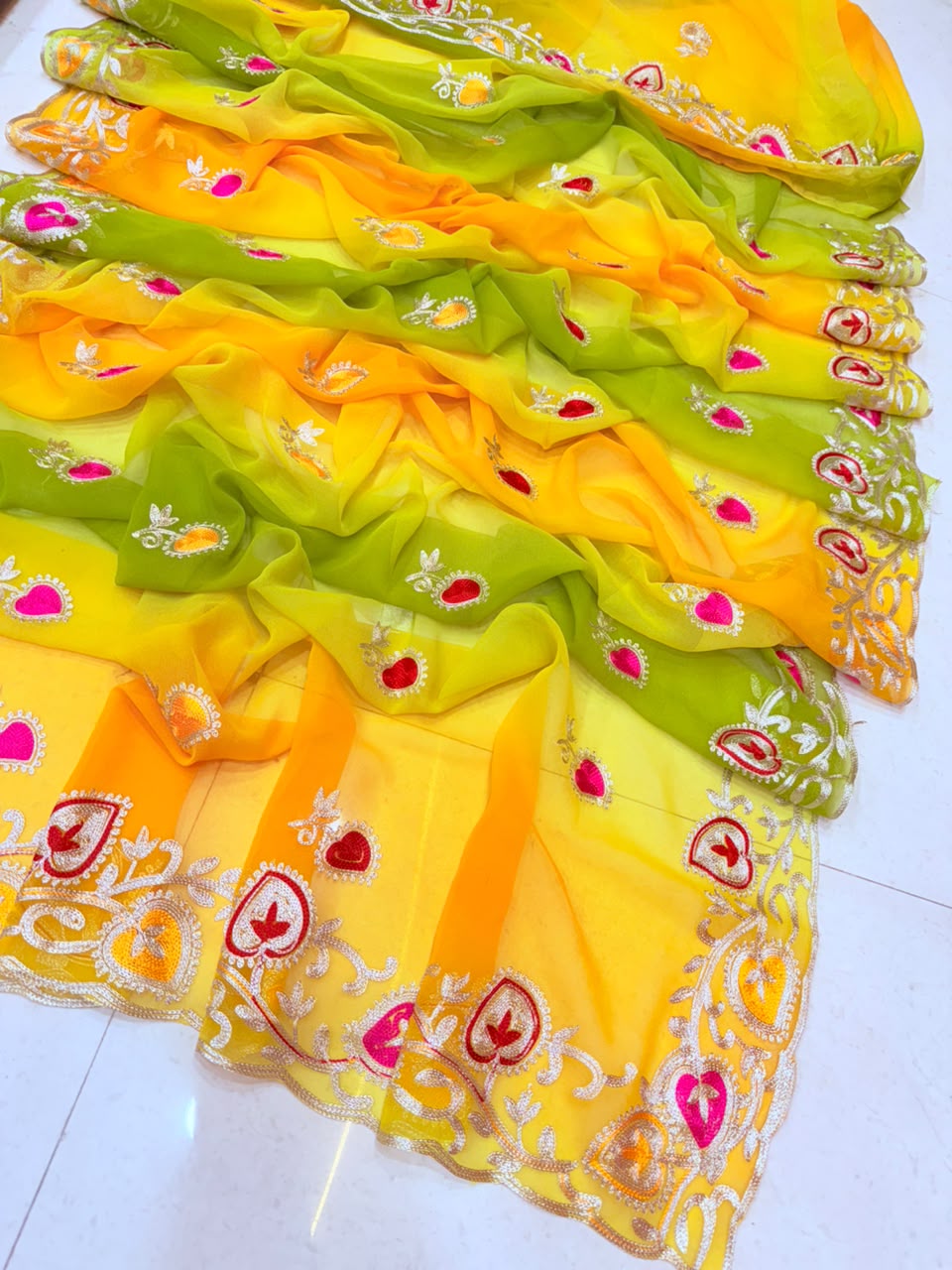 PCD New Georgette Multi Colour Pitta Work Saree SRT