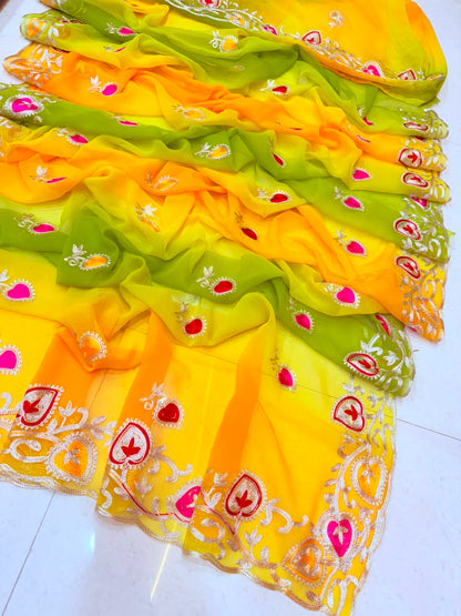 PCD New Georgette Multi Colour Pitta Work Saree SRT