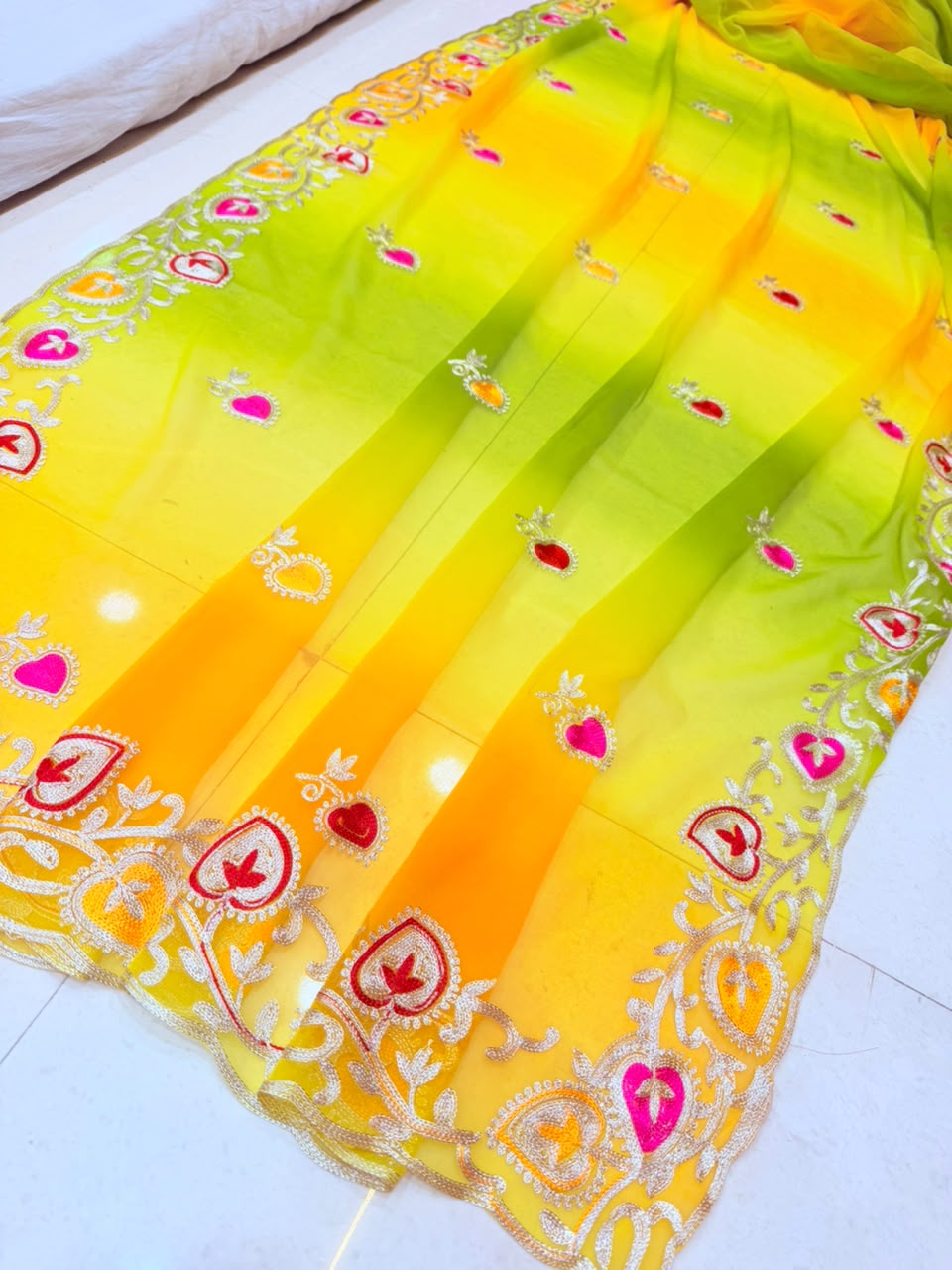 PCD New Georgette Multi Colour Pitta Work Saree SRT
