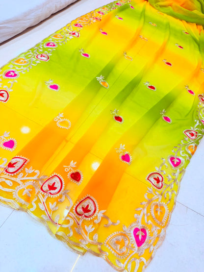 PCD New Georgette Multi Colour Pitta Work Saree SRT