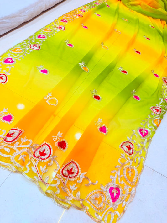 PCD New Georgette Multi Colour Pitta Work Saree SRT