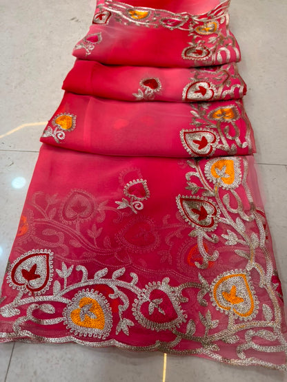 PCD New Georgette Multi Colour Pitta Work Saree SRT