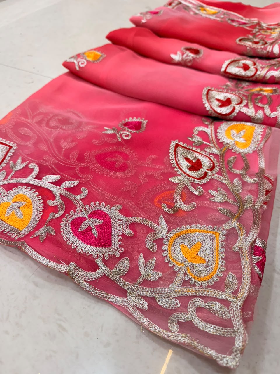 PCD New Georgette Multi Colour Pitta Work Saree SRT