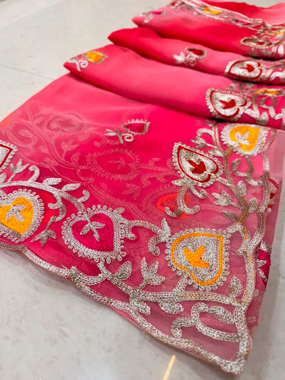 PCD New Georgette Multi Colour Pitta Work Saree SRT