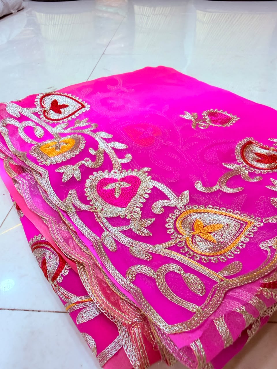 PCD New Georgette Multi Colour Pitta Work Saree SRT