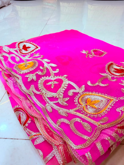 PCD New Georgette Multi Colour Pitta Work Saree SRT