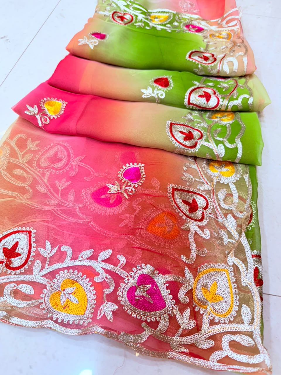 PCD New Georgette Multi Colour Pitta Work Saree SRT