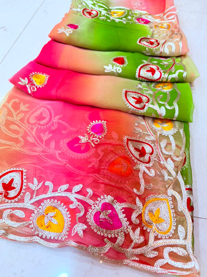 PCD New Georgette Multi Colour Pitta Work Saree SRT