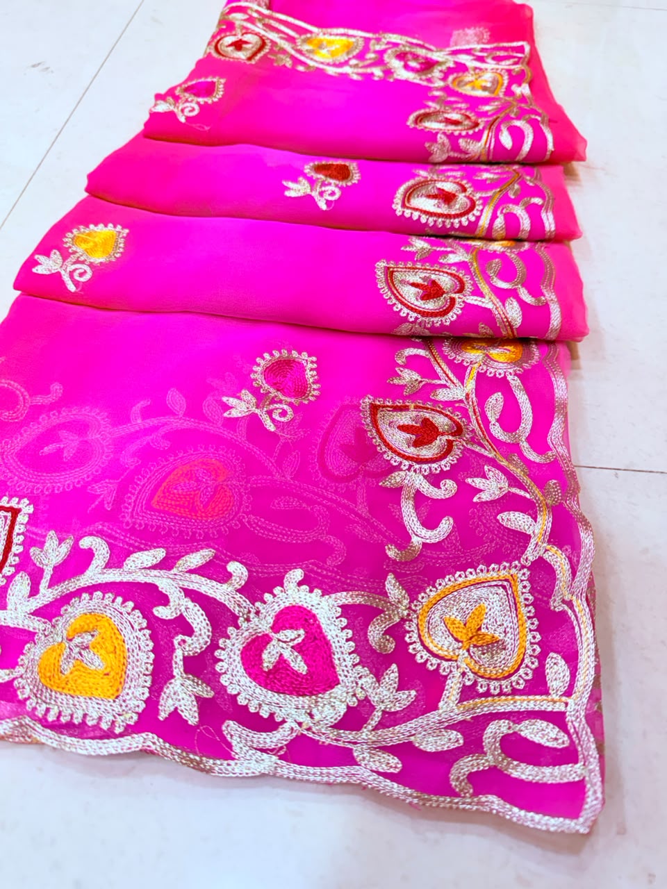 PCD New Georgette Multi Colour Pitta Work Saree SRT