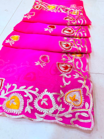 PCD New Georgette Multi Colour Pitta Work Saree SRT