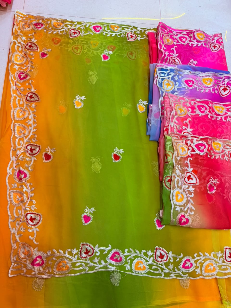 PCD New Georgette Multi Colour Pitta Work Saree SRT
