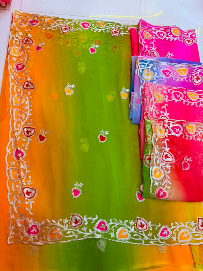 PCD New Georgette Multi Colour Pitta Work Saree SRT