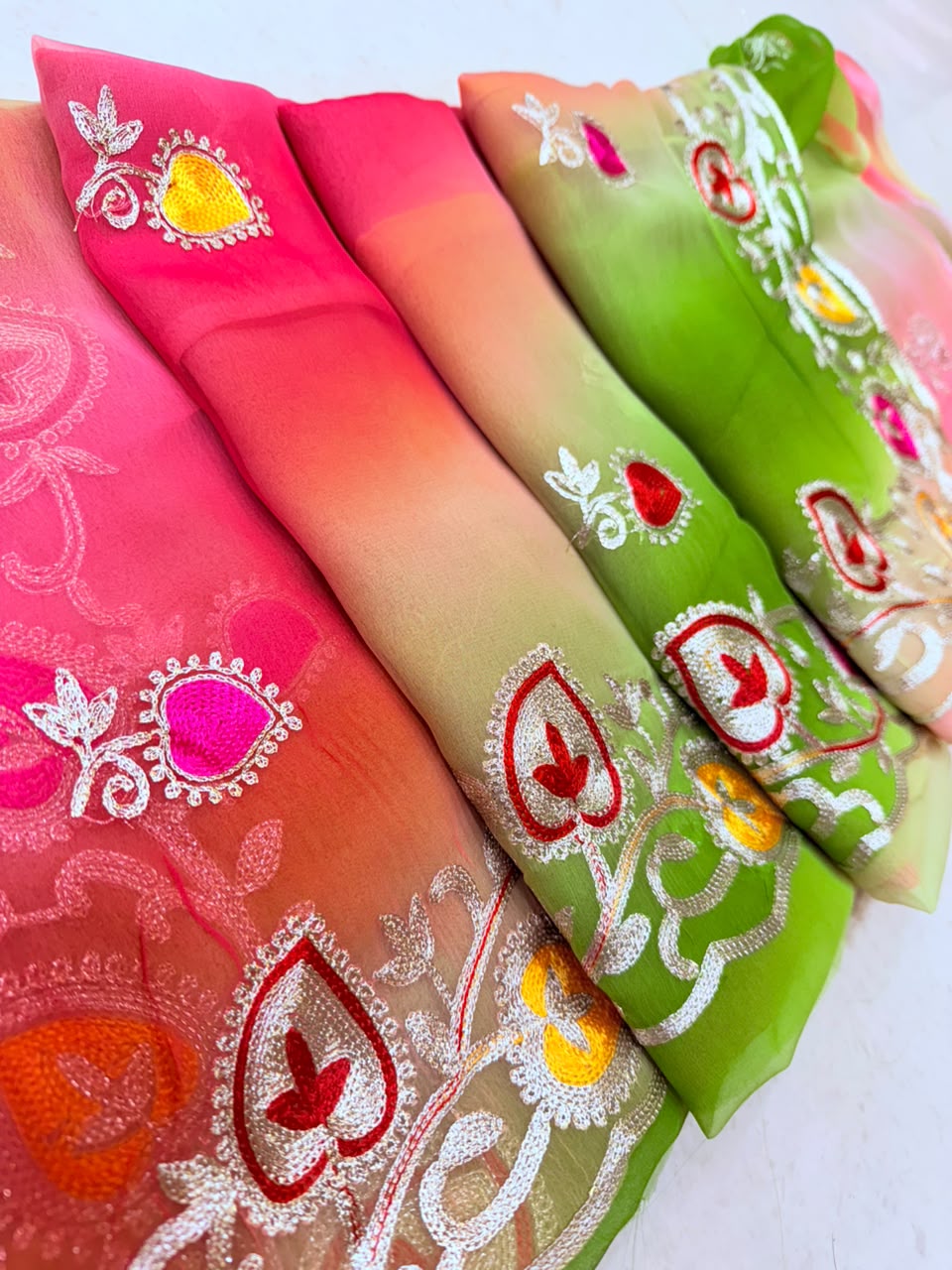 PCD New Georgette Multi Colour Pitta Work Saree SRT