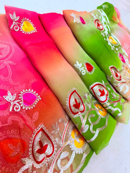 PCD New Georgette Multi Colour Pitta Work Saree SRT