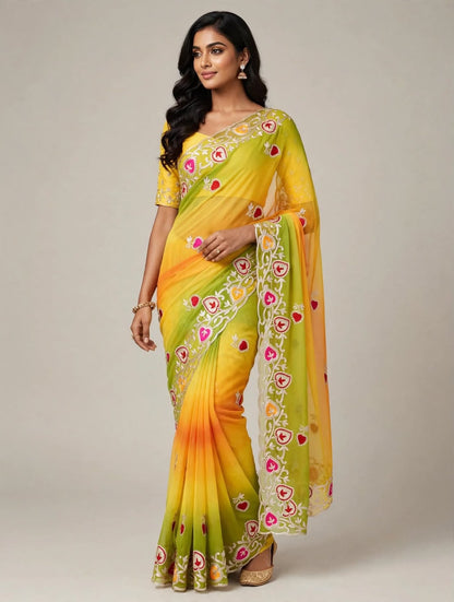 PCD New Georgette Multi Colour Pitta Work Saree SRT