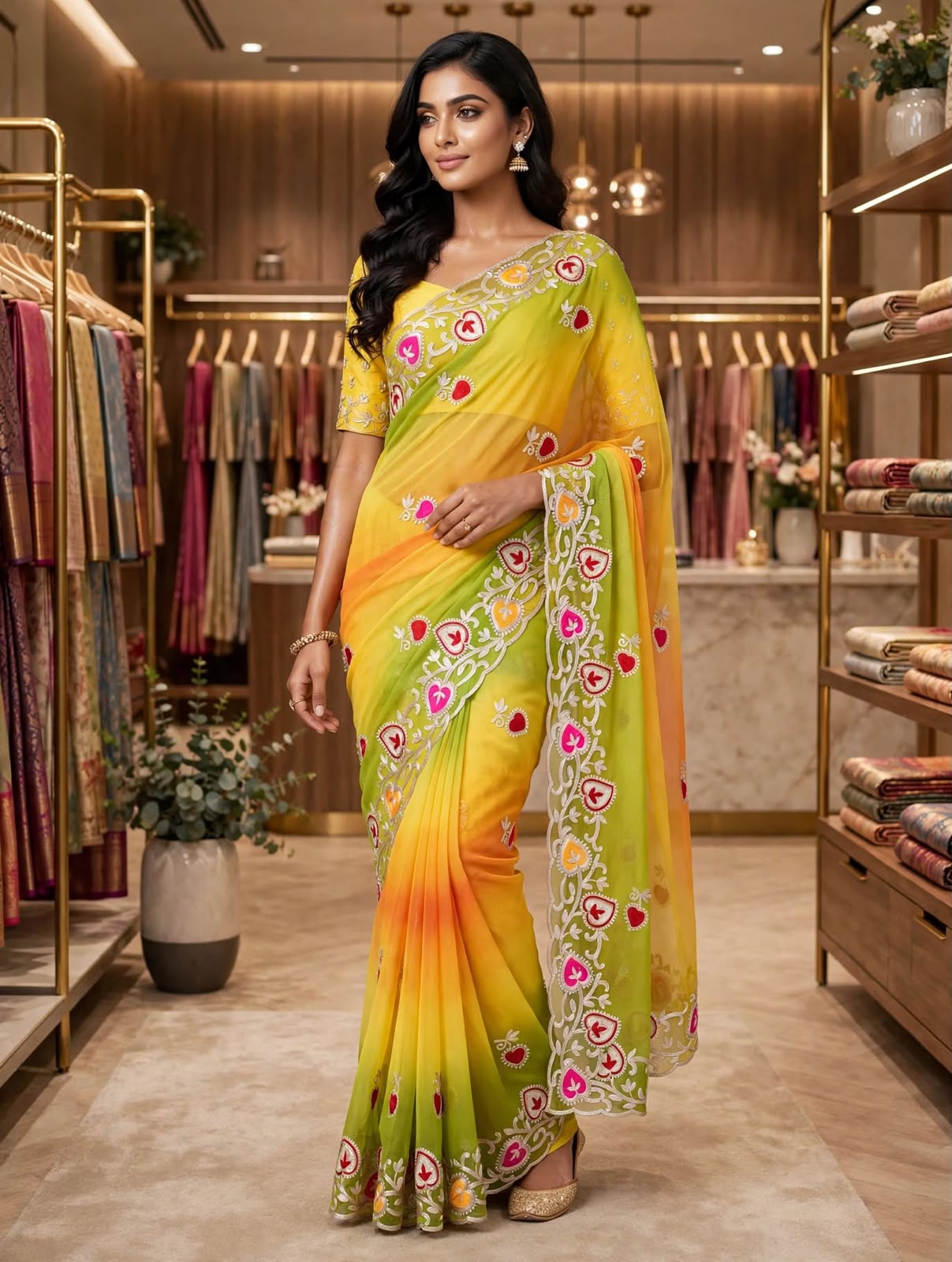PCD New Georgette Multi Colour Pitta Work Saree SRT