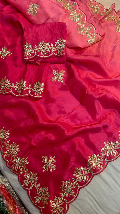 PCD Fabric pure upara silk saree Gota Petti work