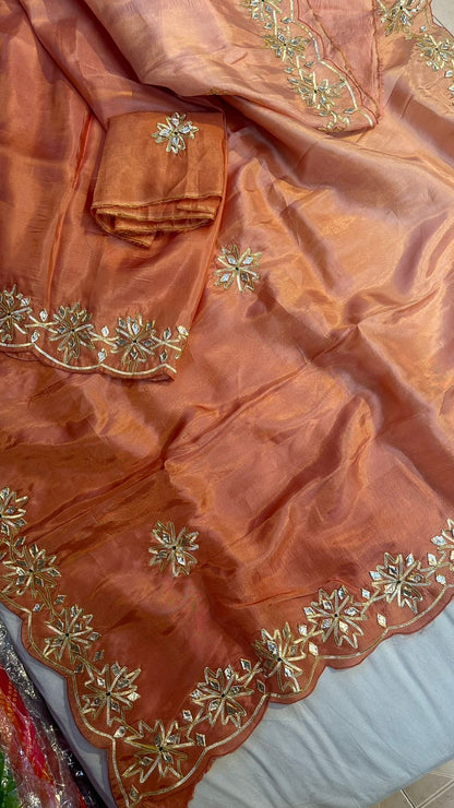 PCD Fabric pure upara silk saree Gota Petti work