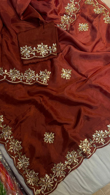 PCD Fabric pure upara silk saree Gota Petti work