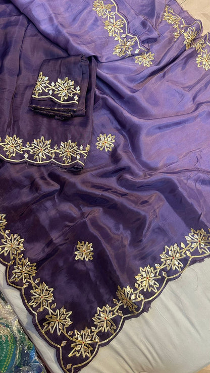 PCD Fabric pure upara silk saree Gota Petti work