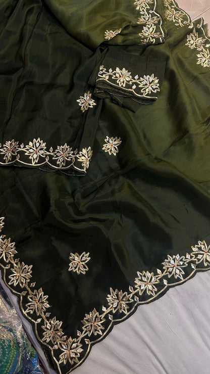 PCD Fabric pure upara silk saree Gota Petti work