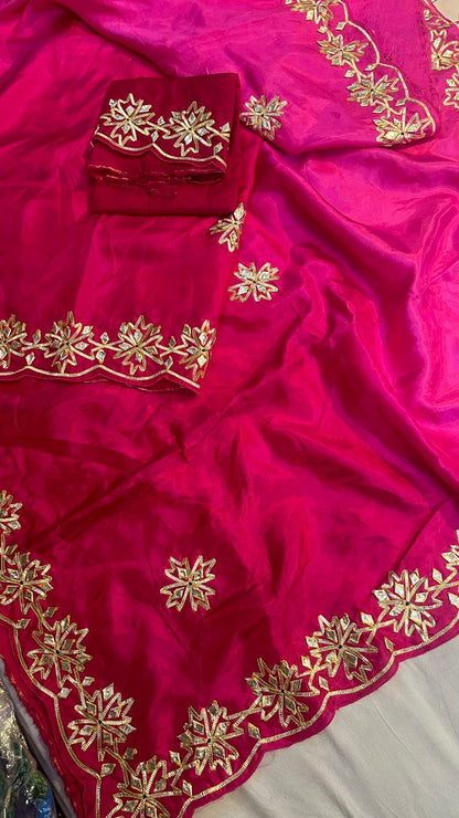 PCD Fabric pure upara silk saree Gota Petti work