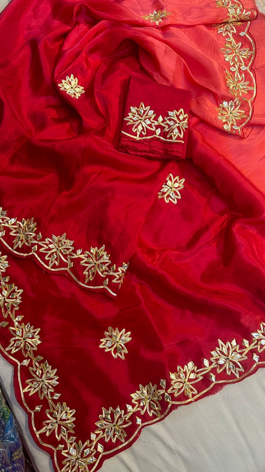 PCD Fabric pure upara silk saree Gota Petti work