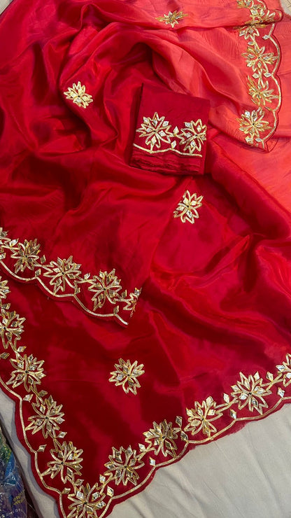 PCD Fabric pure upara silk saree Gota Petti work