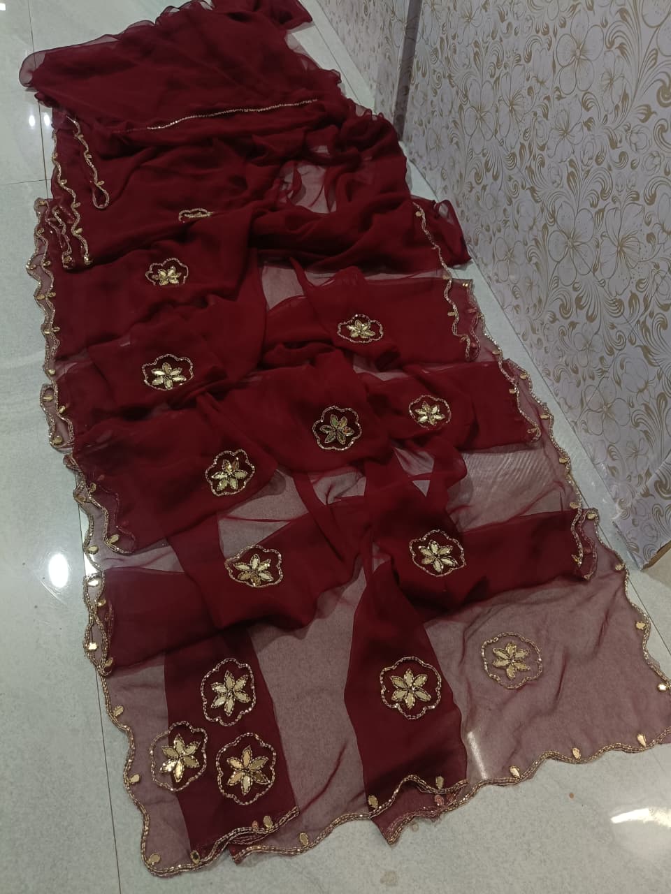 PCD New Premium Georgette Festive Saree with Traditional Kutdana Work vj